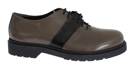 AI_ Elegant Gray Brown Leather Lace-up Shoes