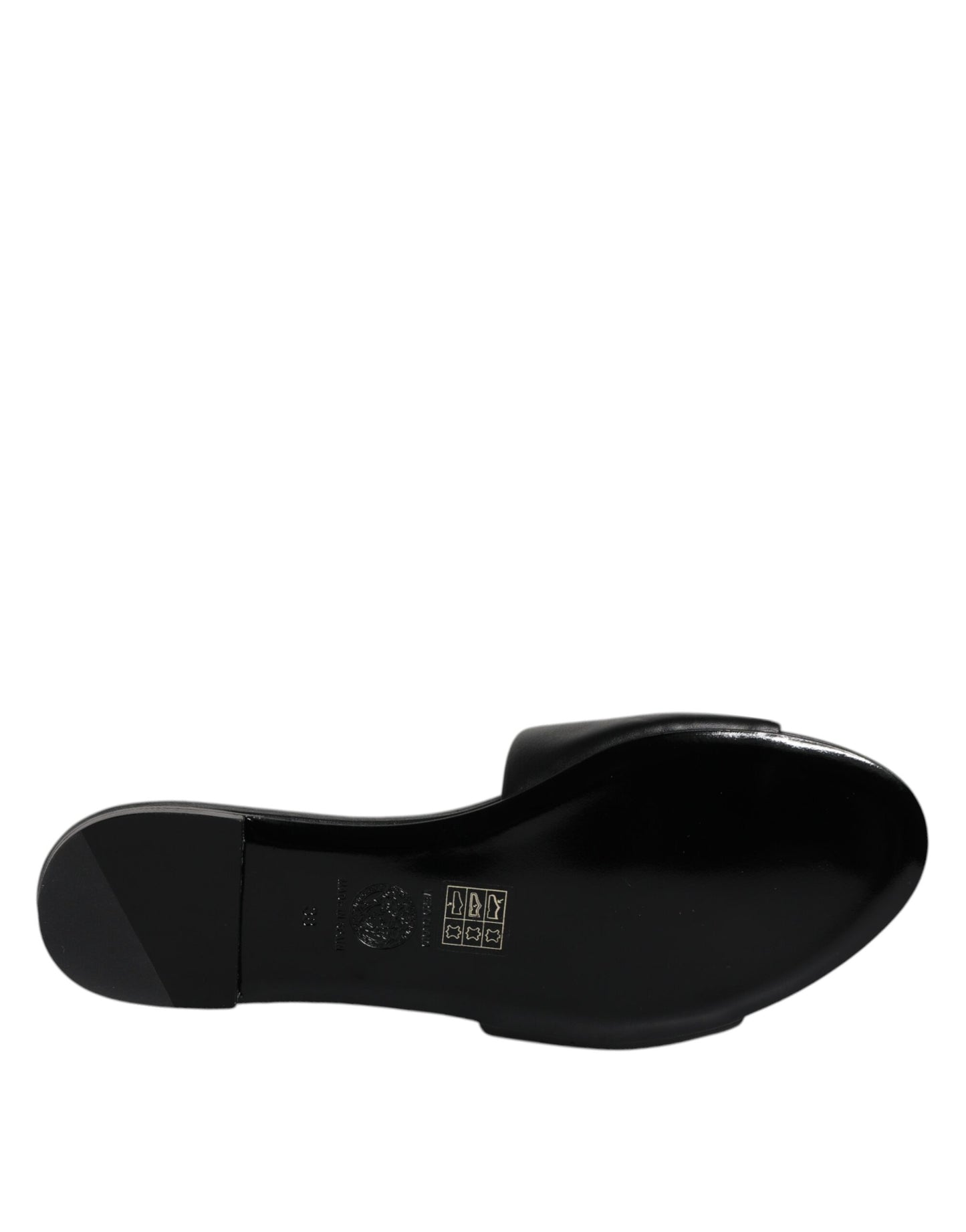 Versace Black Leather Logo Plaque Slip On Slides Flats Shoes